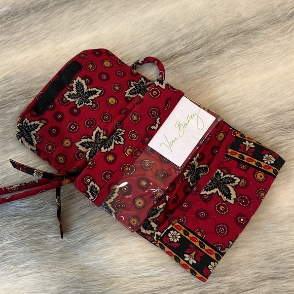 Vintage VERA BRADLEY Red Coin 1999Wallet on a String Black Yellow Velcro Leaves - Picture 9 of 14